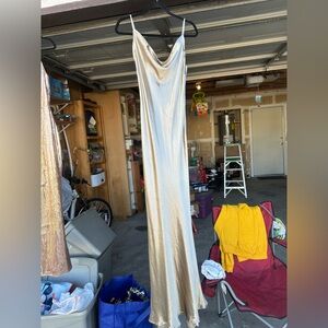 Satin Cowl Neck Maxi Slip Dress in Champagne